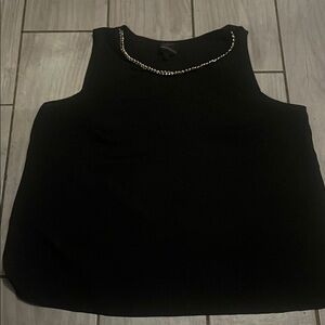 Black Embellished Tank Top with Silver Detail